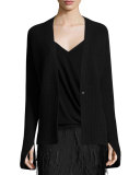 Ribbed Extended-Sleeve Cardigan, Black