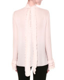 Ruffle-Trim Tie-Back Silk Top