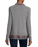 Cashmere Zaan Twofer Sweater, Gray/Deep Marine