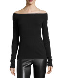 As If Off-the-Shoulder Ribbed Top, Black