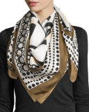 Silk Square Illusion-Print Scarf, Brown