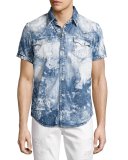 Ryan Bleached Short-Sleeve Denim Western Shirt, Blue