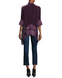 3/4-Sleeve Velvet Draped Cardigan 