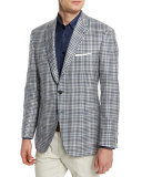 Plaid Two-Button Silk-Blend Jacket, Black/White