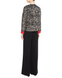 Leopard Open-Front Jacket W/Contrast Cuffs, Black/Multi