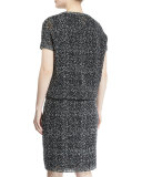 Short-Sleeve Embroidered Knit Dress, Onyx