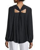 Marina Twist-Neck Top, Black