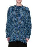 Diamond-Print Oversized Blouse, Emerald