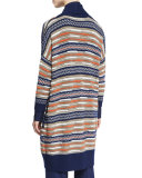 Taletha Striped Ribbed-Trim Sweater, Midnight/Orange/Khaki