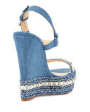Cataclou Denim 140mm Wedge Red Sole Sandal, Blue/Silver