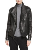 Leather Asymmetric Moto Jacket, Black
