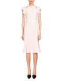 Ruffled Short-Sleeve Crepe de Chine Dress, Blush