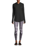 Skull Lace Printed Performance Leggings, Black/Pink