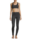 Mesh Behavior Strappy-Back Sports Bra, Heather Gray