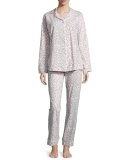 Lynx-Print Classic Pajama Sets, Pink/Gray