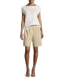 Decoupe Cap-Sleeve Eyelet Sweater, Cloud