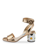 Floral-Heel Ankle-Wrap 65mm Sandal, Platino