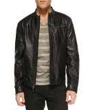 Tumbled Leather Moto Jacket, Black 