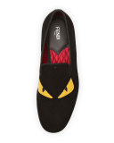 Monster Eyes Suede Evening Slipper, Black