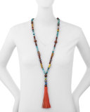 Ida Beaded Necklace w/Leather Tassel, 43"