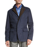 Cashmere-Blend Button-Down Jacket, Blue