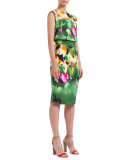 Sleeveless Grand-Hedge-Print Sheath Dress, Multi Colors