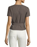 Analice Light Poplin Wrap Top, Taupe Khaki