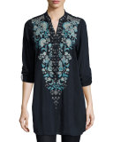 Darling Floral-Embroidered Georgette Tunic, Navy Shadow