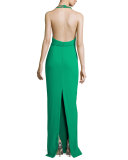 Sleeveless Embellished Halter Column Gown, Emerald