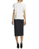 Stella V-Neck Crepe Blouse, Ivory