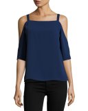 Zoe Cold-Shoulder Square-Neck Top, Navy