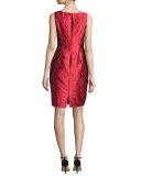 Sleeveless Floral Brocade Sheath Dress, Red