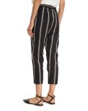 Two-Tone Paillette-Stripe Cropped Pants, Black