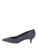 Poco Denim Kitten-Heel Pump, Navy