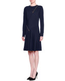 Long-Sleeve Asymmetric-Zip Dress, Orion Blue