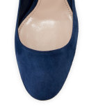 Suede Ankle-Wrap Pump, Oltremare