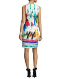 Sleeveless Printed Jacquard Cocktail Dress, Multicolor