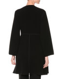 Textured Zip-Front Long Coat, Black