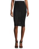 Melanie Pointelle Knit Pencil Skirt, Black