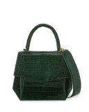 Crocodile Medium Structured Top-Handle Bag, Green Shiny