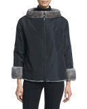 Zip-Front Reversible Fur Jacket, Blue Iris