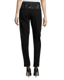 Studded Leather Track Pants, Black