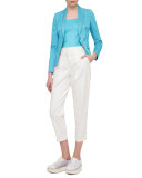 Stretch-Cotton Square-Neck Top, Azure