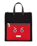 Fendi Faces Leather Tote Bag, Black/Flame Red