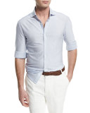 Mini-Striped Long-Sleeve Sport Shirt, White