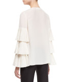 Tiered Plisse Sleeve Blouse, Ivory