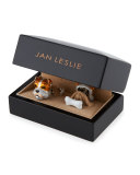 Sterling Silver and Enamel Dog Face Cuff Links
