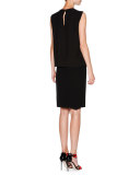 Shirred-Neck Silk Tank, Black