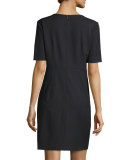 Short-Sleeve Embroidered Shift Dress