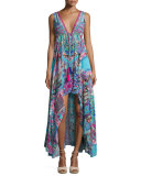 Embellished Crepe V-Neck Drawstring Maxi Dress, Festival Friends